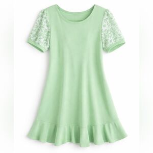 CeCe Mint Green Ruffle Hem Dress Leaf Puff Sleeve Shift Dress Size M NWT